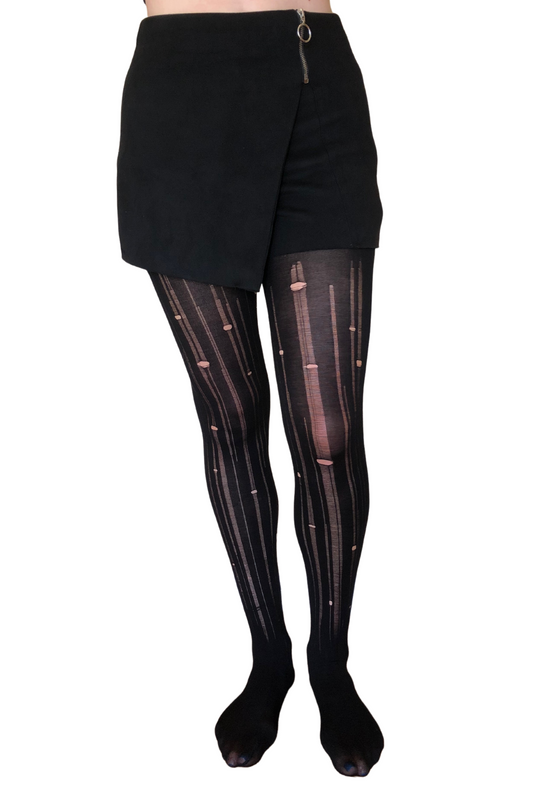 Women's black organic distressed tights from CLOECO brand. Made with natural material which provided the ultra-breathable and soft texture.